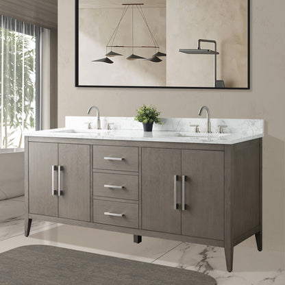 Meuble-lavabo double vasque Vanity Art 72 avec plateau en marbre reconstitué