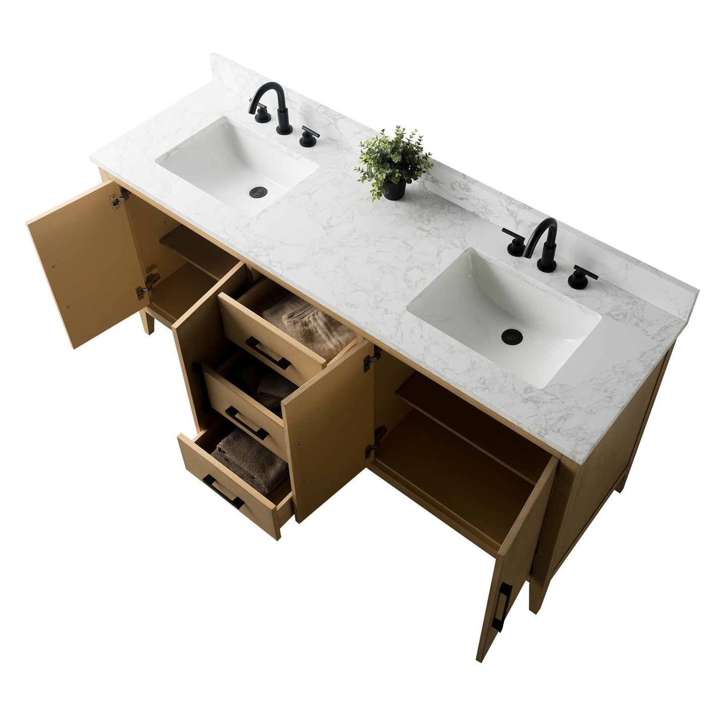 Meuble-lavabo double vasque Vanity Art 72 avec plateau en marbre reconstitué