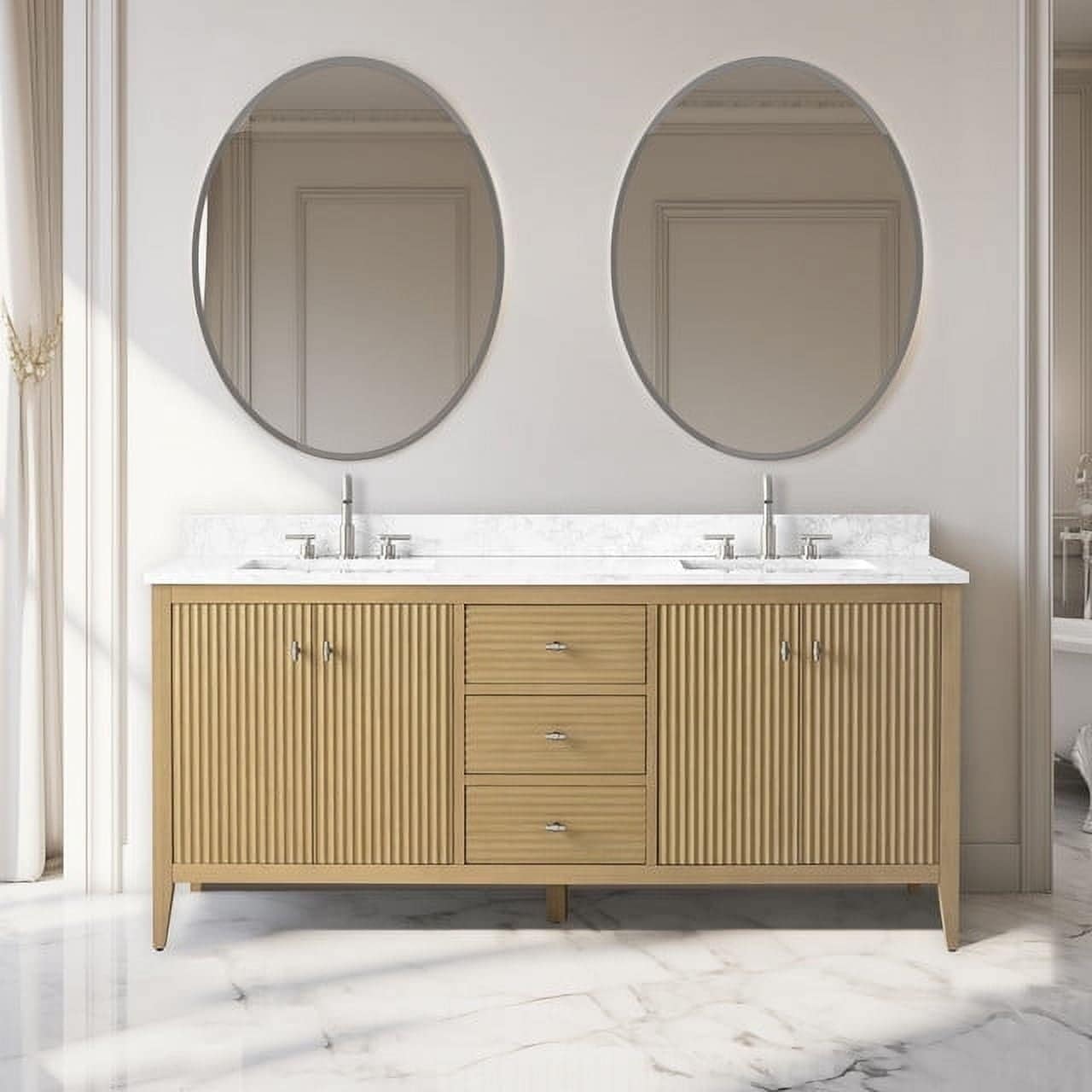 Meuble-lavabo double vasque Vanity Art 72 avec plateau en marbre reconstitué