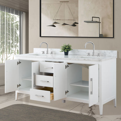 Meuble-lavabo double vasque Vanity Art 72 avec plateau en marbre reconstitué