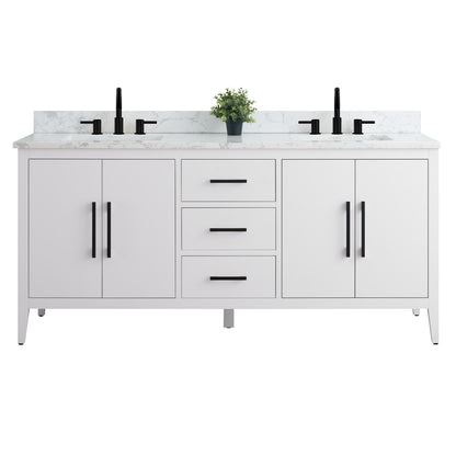 Meuble-lavabo double vasque Vanity Art 72 avec plateau en marbre reconstitué