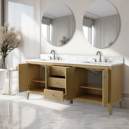 Meuble-lavabo double vasque Vanity Art 72 avec plateau en marbre reconstitué