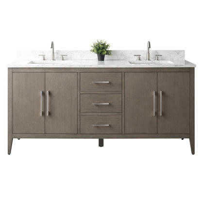 Meuble-lavabo double vasque Vanity Art 72 avec plateau en marbre reconstitué