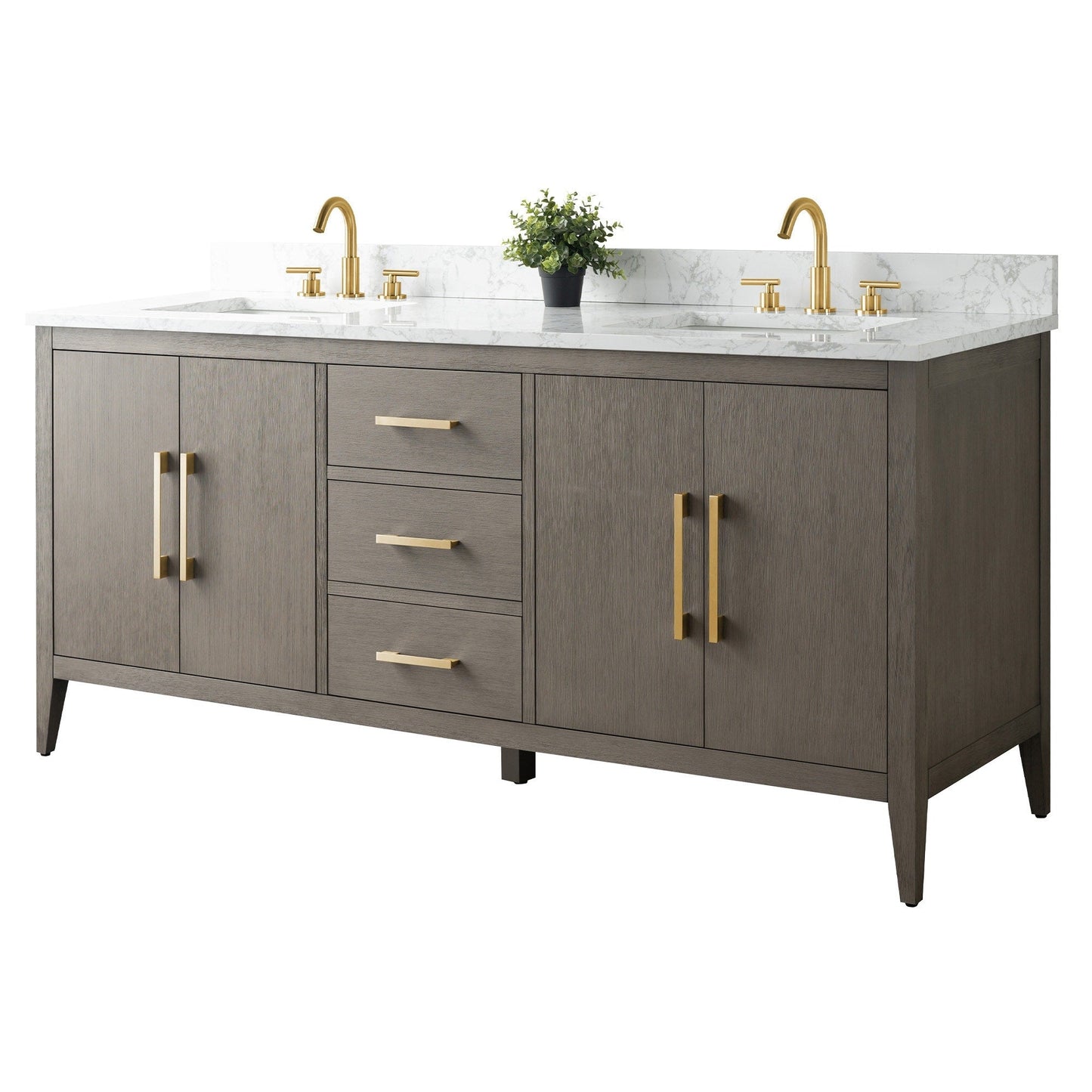 Meuble-lavabo double vasque Vanity Art 72 avec plateau en marbre reconstitué