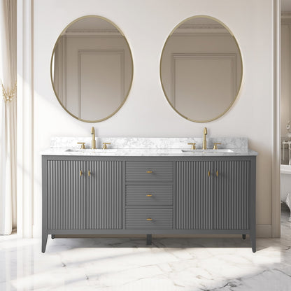 Meuble-lavabo double vasque Vanity Art 72 avec plateau en marbre reconstitué