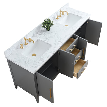 Meuble-lavabo double vasque Vanity Art 72 avec plateau en marbre reconstitué