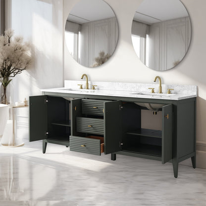 Meuble-lavabo double vasque Vanity Art 72 avec plateau en marbre reconstitué