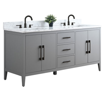 Meuble-lavabo double vasque Vanity Art 72 avec plateau en marbre reconstitué