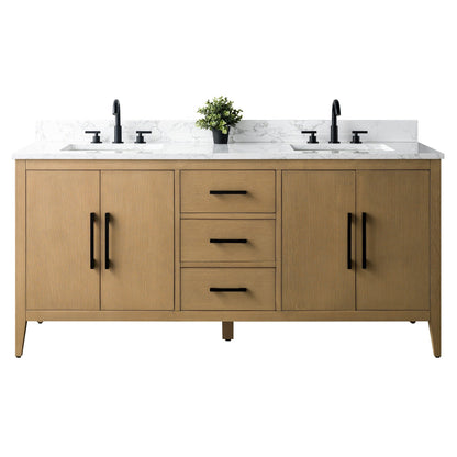 Meuble-lavabo double vasque Vanity Art 72 avec plateau en marbre reconstitué