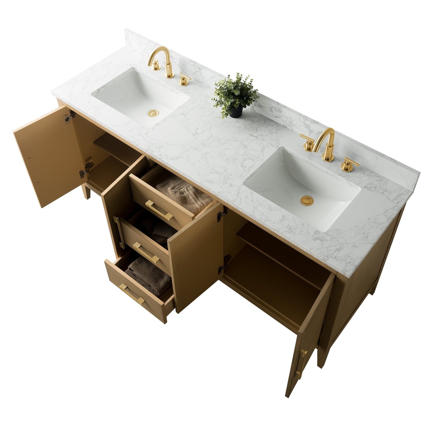 Meuble-lavabo double vasque Vanity Art 72 avec plateau en marbre reconstitué