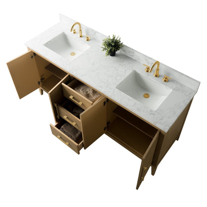 Meuble-lavabo double vasque Vanity Art 72 avec plateau en marbre reconstitué