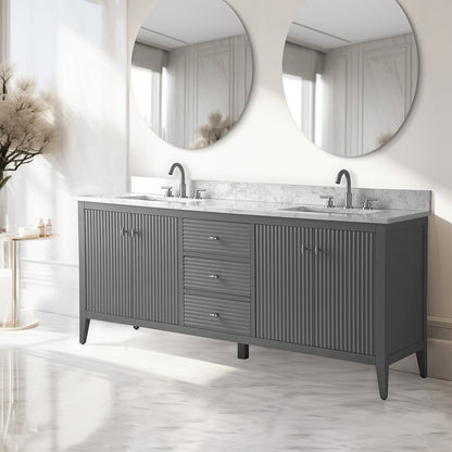 Meuble-lavabo double vasque Vanity Art 72 avec plateau en marbre reconstitué