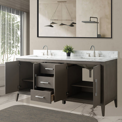 Meuble-lavabo double vasque Vanity Art 72 avec plateau en marbre reconstitué