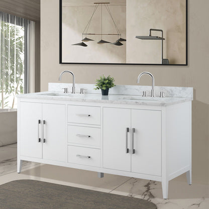 Meuble-lavabo double vasque Vanity Art 72 avec plateau en marbre reconstitué