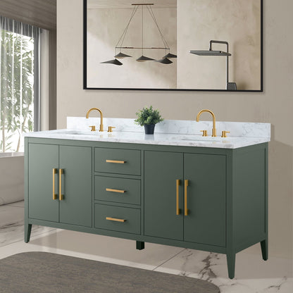 Meuble-lavabo double vasque Vanity Art 72 avec plateau en marbre reconstitué