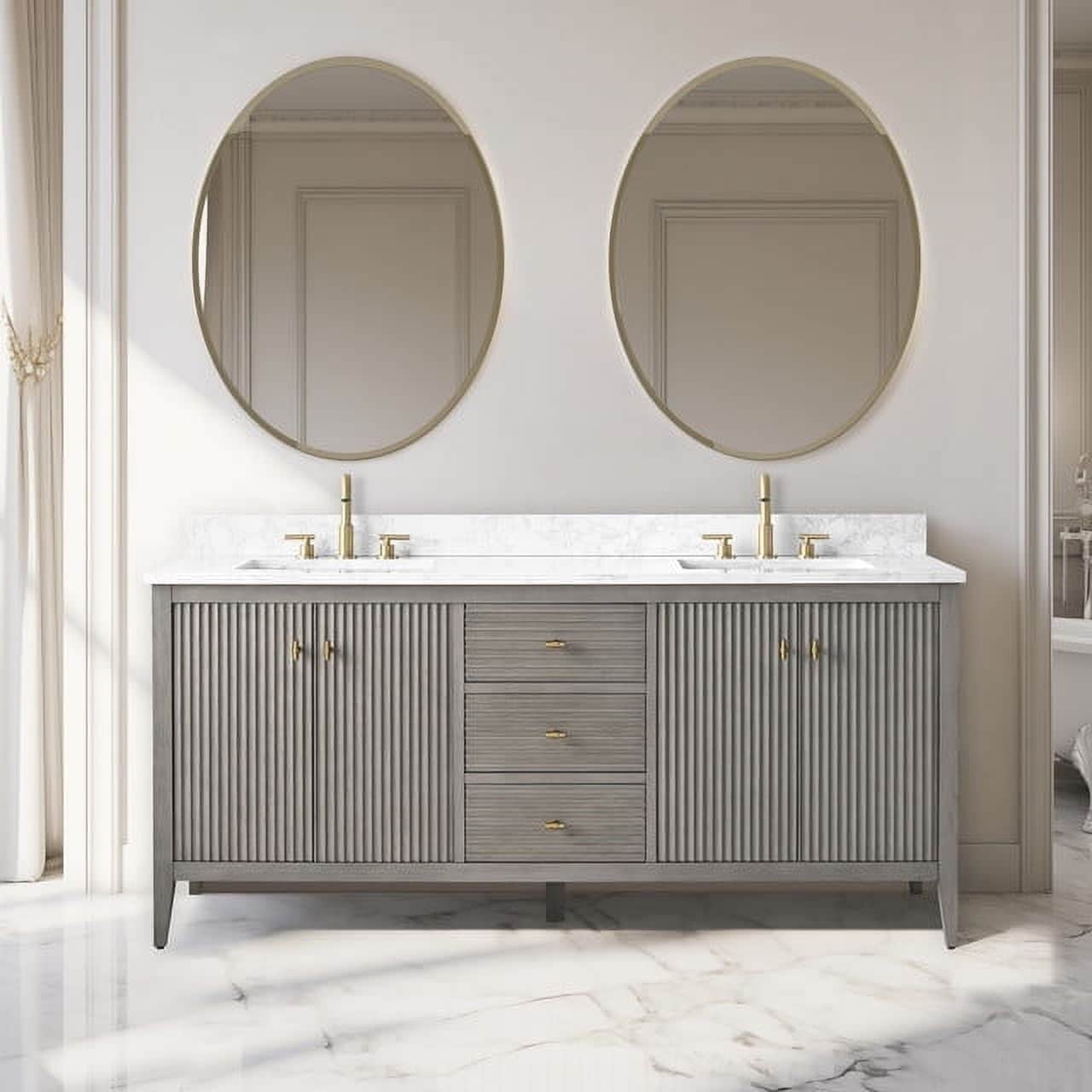 Meuble-lavabo double vasque Vanity Art 72 avec plateau en marbre reconstitué