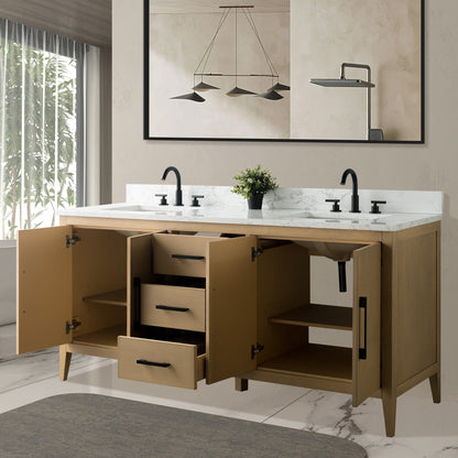 Meuble-lavabo double vasque Vanity Art 72 avec plateau en marbre reconstitué