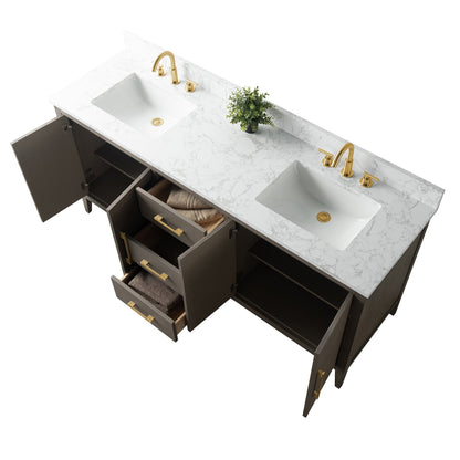 Meuble-lavabo double vasque Vanity Art 72 avec plateau en marbre reconstitué