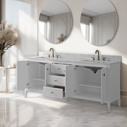 Meuble-lavabo double vasque Vanity Art 72 avec plateau en marbre reconstitué