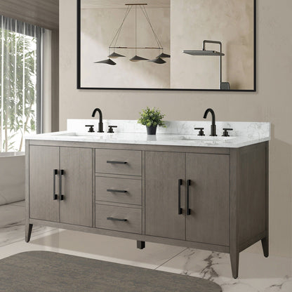 Meuble-lavabo double vasque Vanity Art 72 avec plateau en marbre reconstitué