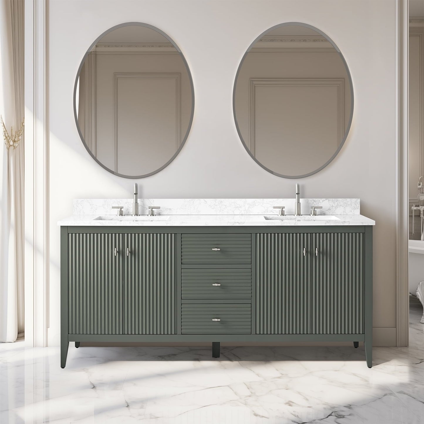 Meuble-lavabo double vasque Vanity Art 72 avec plateau en marbre reconstitué