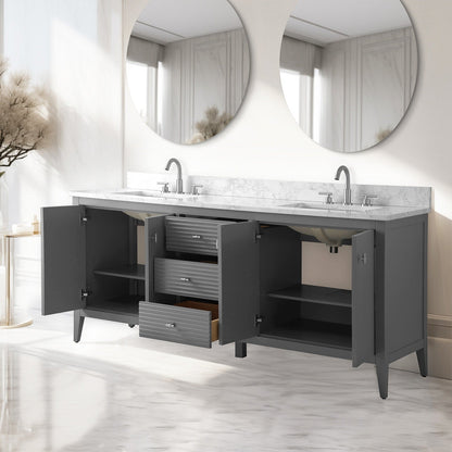 Meuble-lavabo double vasque Vanity Art 72 avec plateau en marbre reconstitué