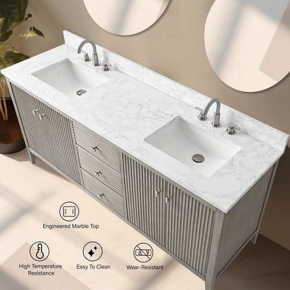 Meuble-lavabo double vasque Vanity Art 72 avec plateau en marbre reconstitué