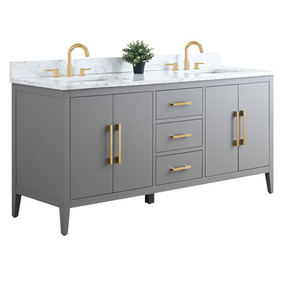 Meuble-lavabo double vasque Vanity Art 72 avec plateau en marbre reconstitué