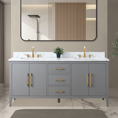 Meuble-lavabo double vasque Vanity Art 72 avec plateau en marbre reconstitué