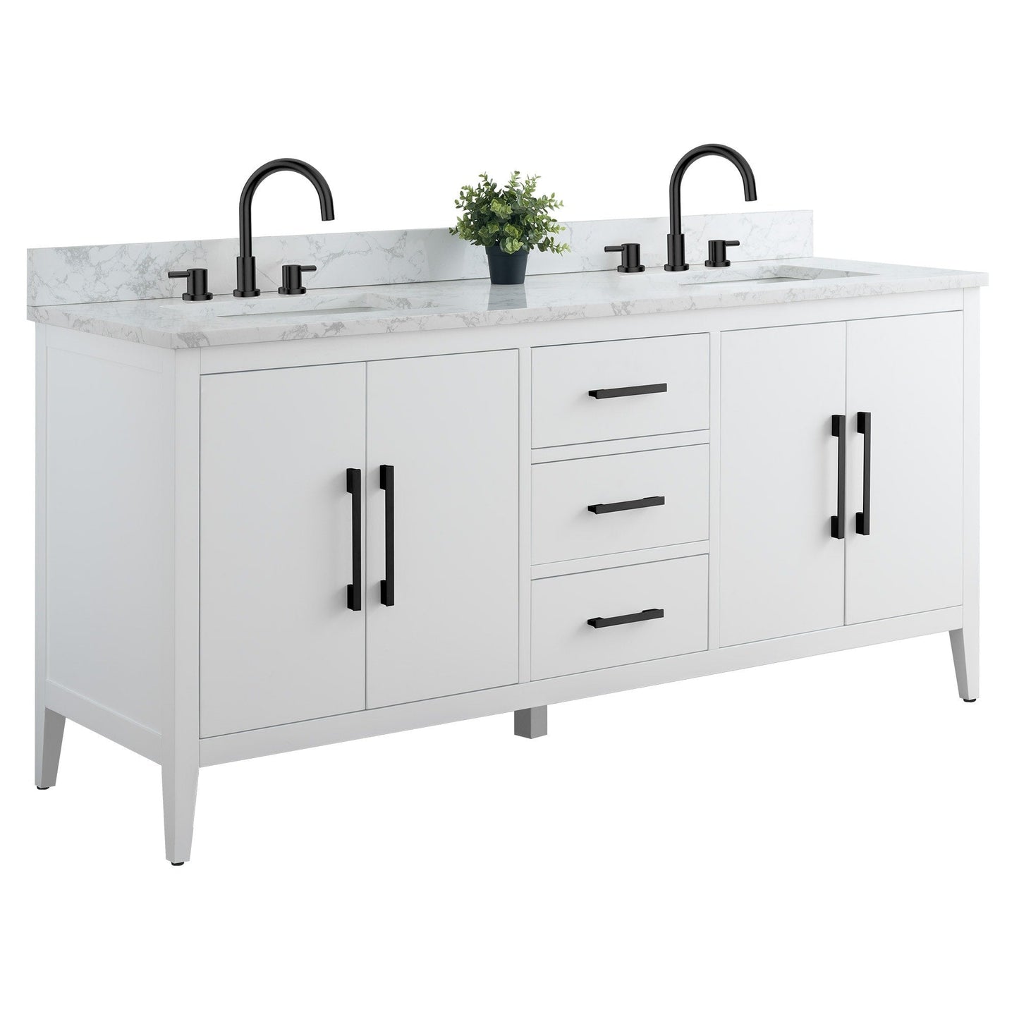 Meuble-lavabo double vasque Vanity Art 72 avec plateau en marbre reconstitué