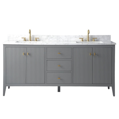 Meuble-lavabo double vasque Vanity Art 72 avec plateau en marbre reconstitué