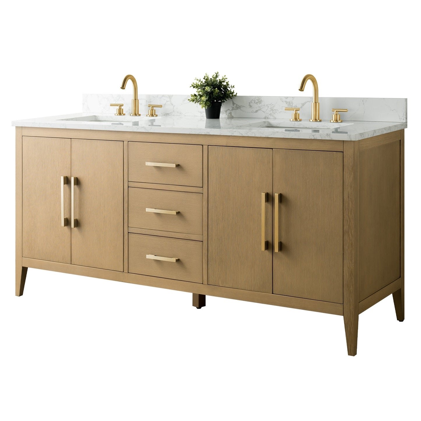 Meuble-lavabo double vasque Vanity Art 72 avec plateau en marbre reconstitué