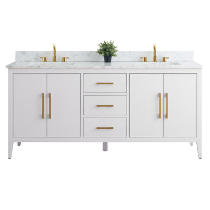 Meuble-lavabo double vasque Vanity Art 72 avec plateau en marbre reconstitué