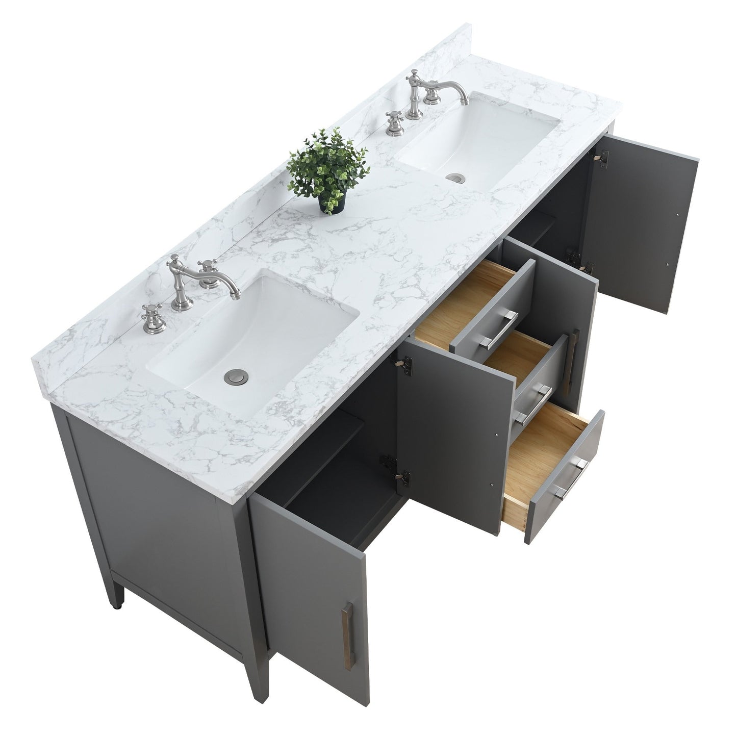 Meuble-lavabo double vasque Vanity Art 72 avec plateau en marbre reconstitué