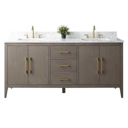 Meuble-lavabo double vasque Vanity Art 72 avec plateau en marbre reconstitué