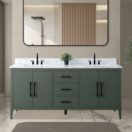 Meuble-lavabo double vasque Vanity Art 72 avec plateau en marbre reconstitué
