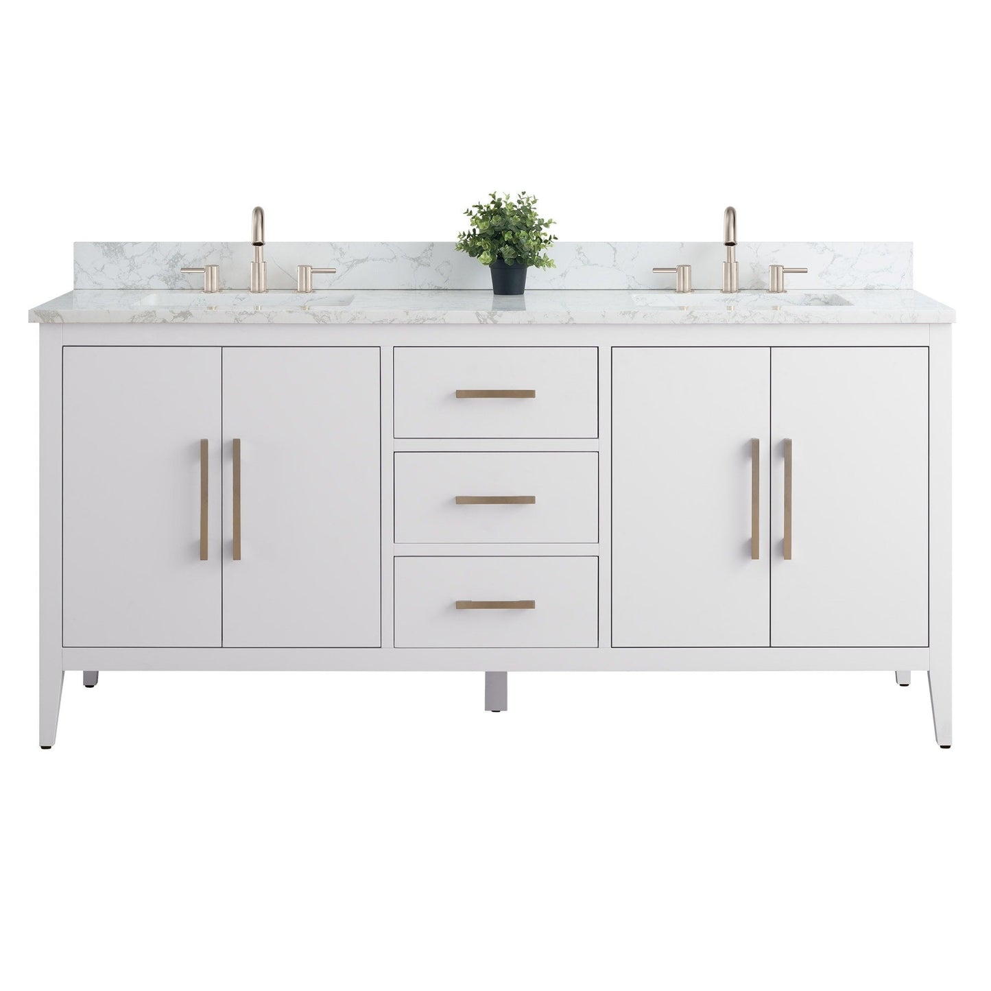 Meuble-lavabo double vasque Vanity Art 72 avec plateau en marbre reconstitué