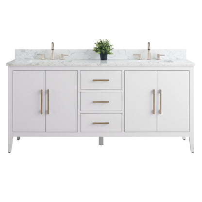 Meuble-lavabo double vasque Vanity Art 72 avec plateau en marbre reconstitué