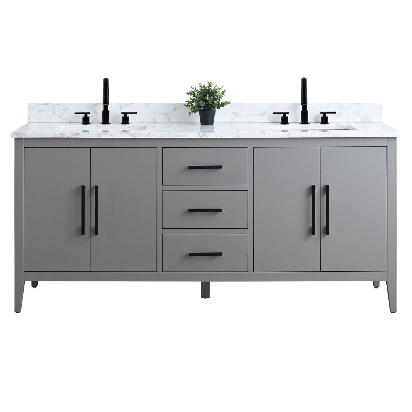 Meuble-lavabo double vasque Vanity Art 72 avec plateau en marbre reconstitué