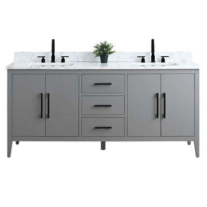 Meuble-lavabo double vasque Vanity Art 72 avec plateau en marbre reconstitué