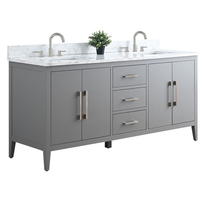 Meuble-lavabo double vasque Vanity Art 72 avec plateau en marbre reconstitué