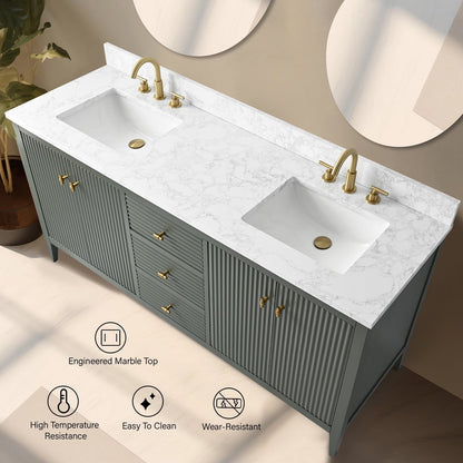Meuble-lavabo double vasque Vanity Art 72 avec plateau en marbre reconstitué
