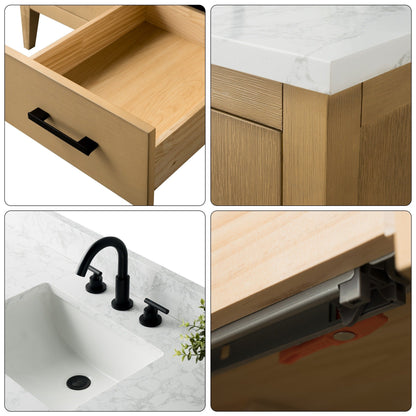 Meuble-lavabo double vasque Vanity Art 72 avec plateau en marbre reconstitué