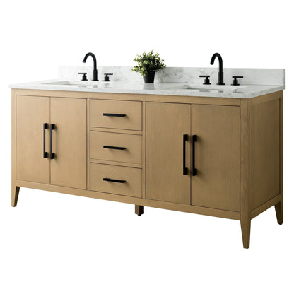 Meuble-lavabo double vasque Vanity Art 72 avec plateau en marbre reconstitué