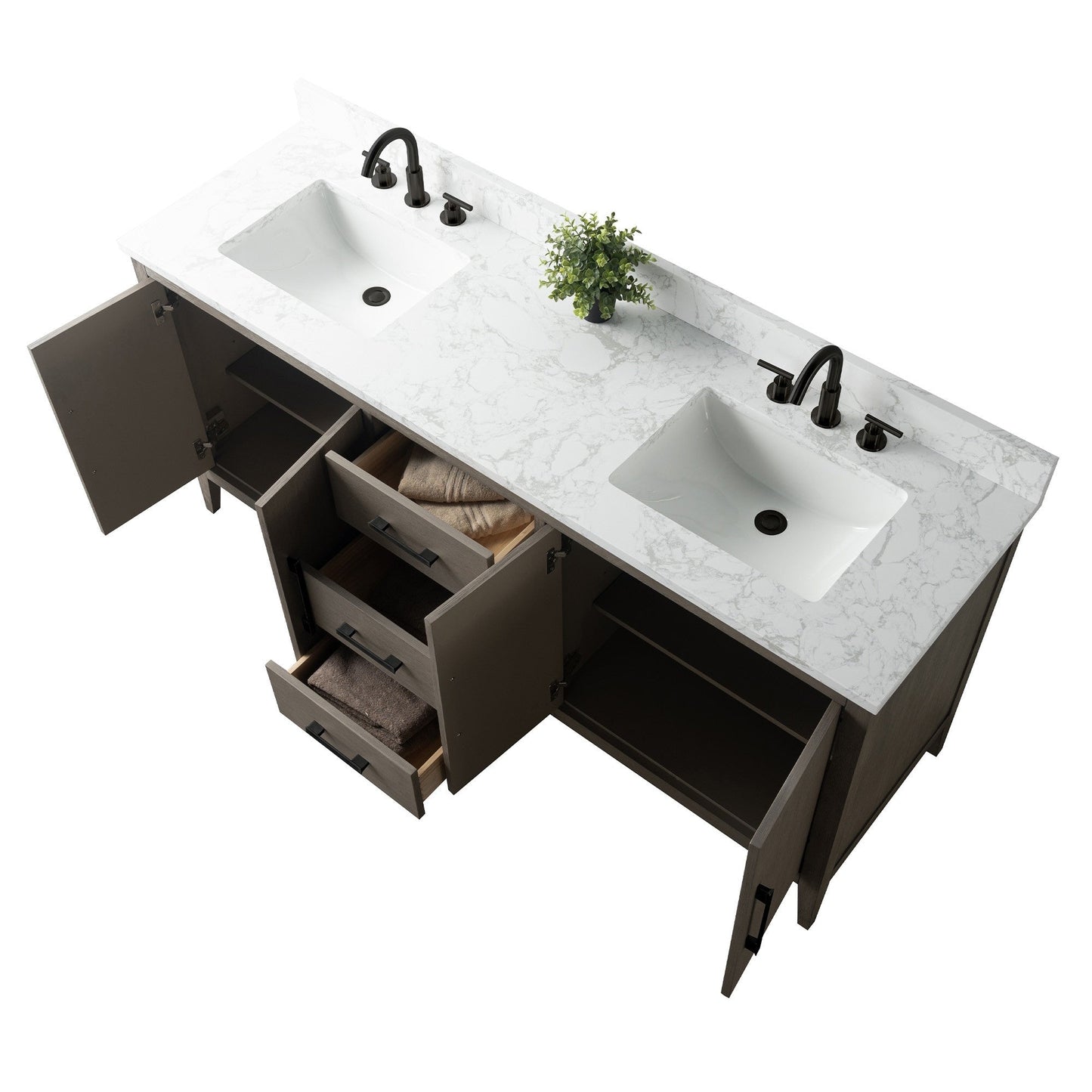 Meuble-lavabo double vasque Vanity Art 72 avec plateau en marbre reconstitué