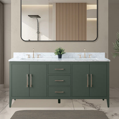 Meuble-lavabo double vasque Vanity Art 72 avec plateau en marbre reconstitué