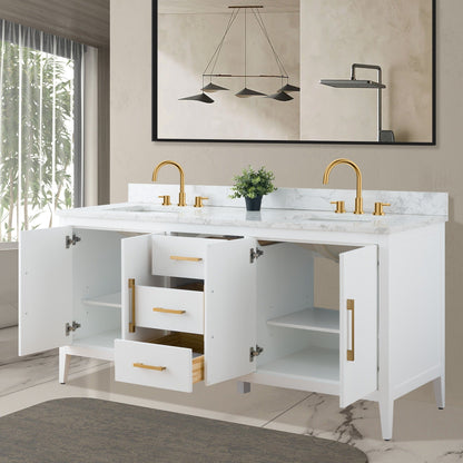Meuble-lavabo double vasque Vanity Art 72 avec plateau en marbre reconstitué