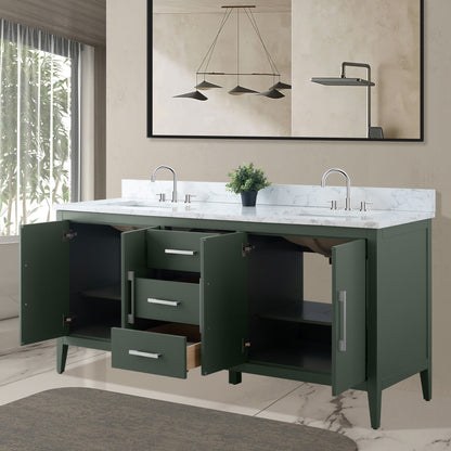 Meuble-lavabo double vasque Vanity Art 72 avec plateau en marbre reconstitué