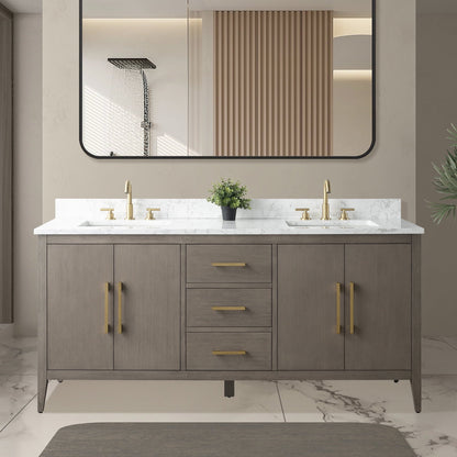 Meuble-lavabo double vasque Vanity Art 72 avec plateau en marbre reconstitué