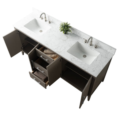 Meuble-lavabo double vasque Vanity Art 72 avec plateau en marbre reconstitué